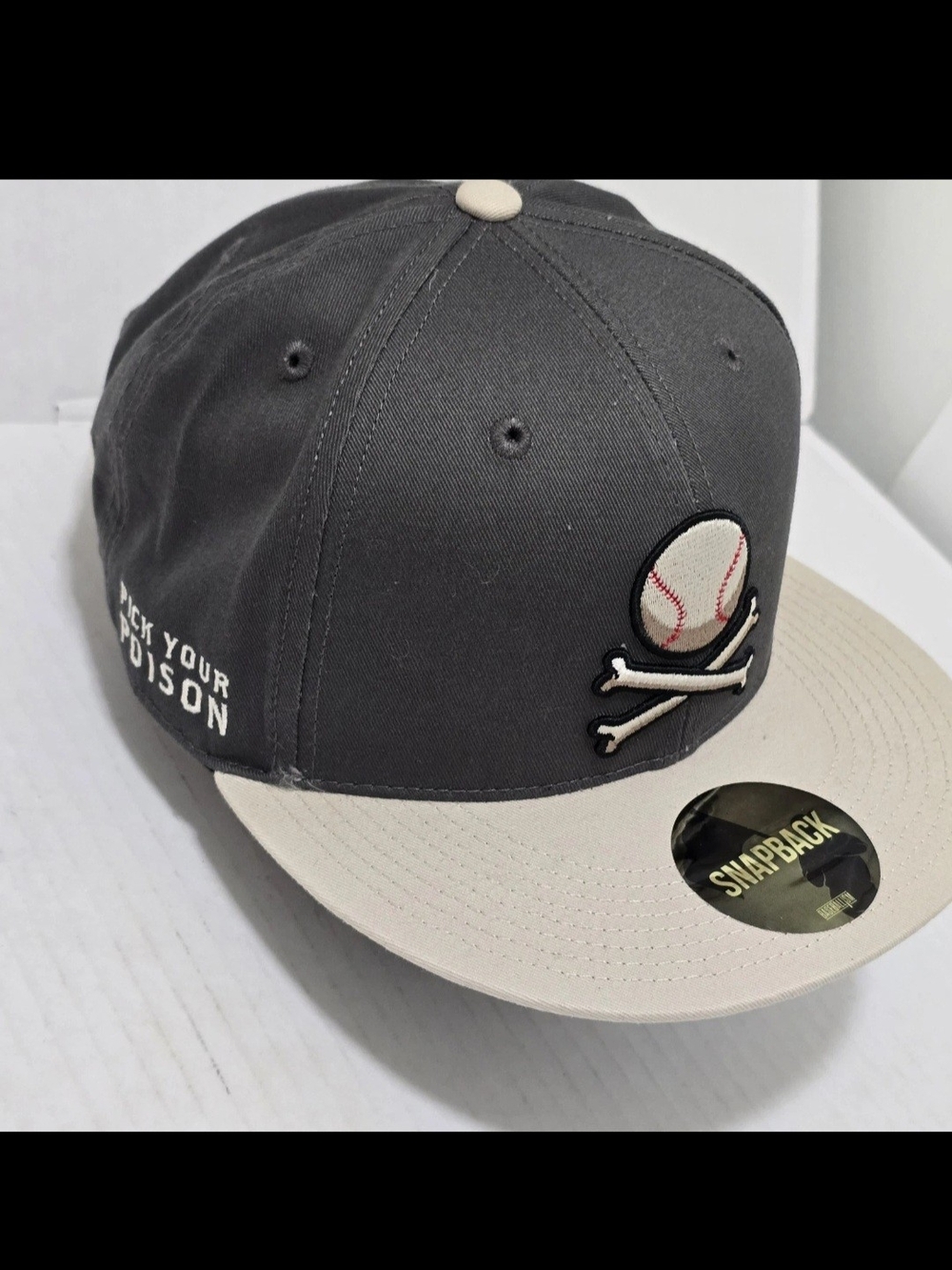 Baseballism Pick Your Poison Snapback Hat Grey Baseball Crossbones Cap Mens NEW